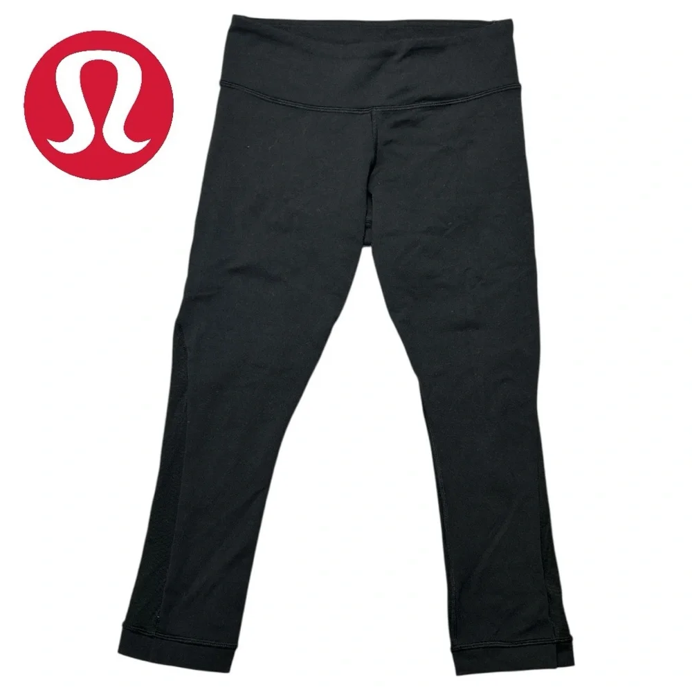 Lululemon Athletica Women’s Diamond Mesh Back Black Crop‎ Leggings - Size 4